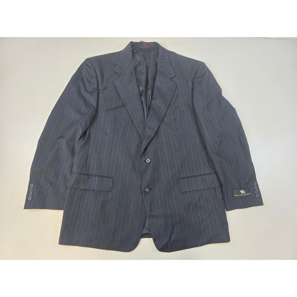 Hart Schaffner Marx Mens 44R Navy Blue Pinstripe Wool Blazer Sport Coat USA